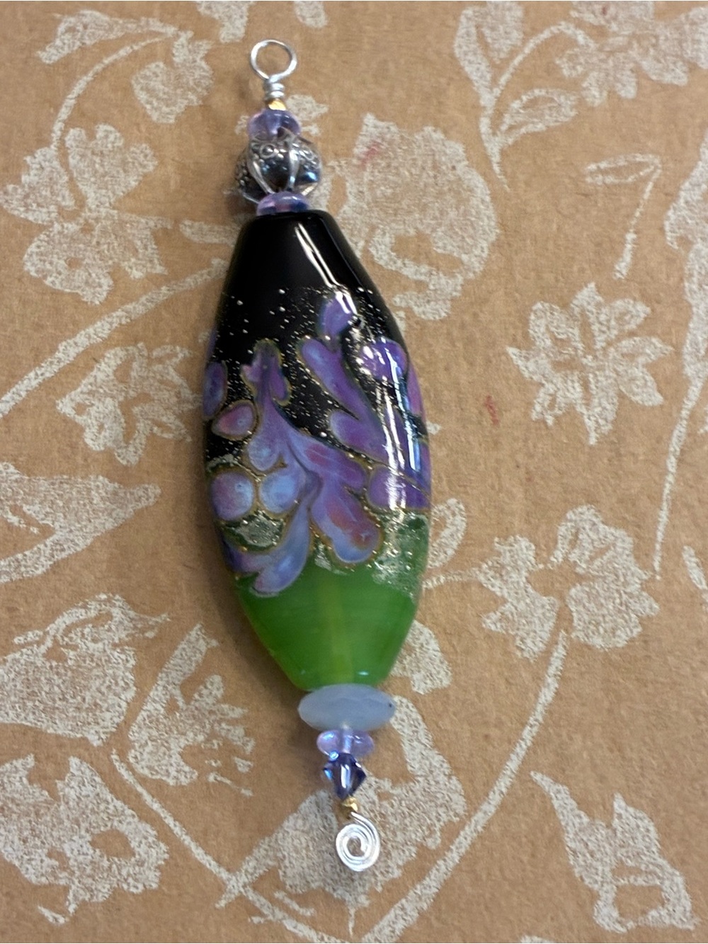 Handmade Green and Purple Glass Pendant for Necklace
